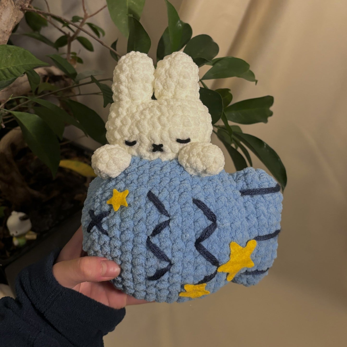 Sleepy Bunny on Fish Plush