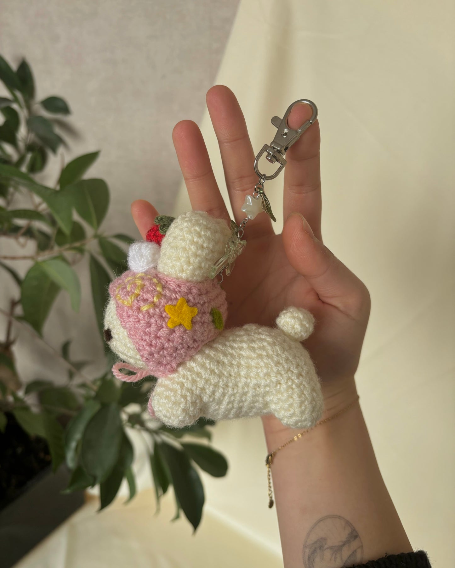 Strawberry Cream Cake Roll Bunny Keychain