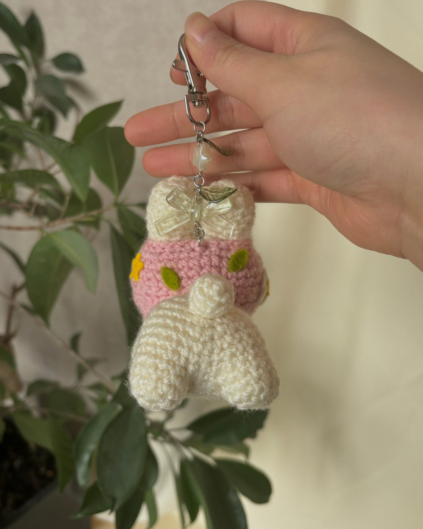 Strawberry Cream Cake Roll Bunny Keychain