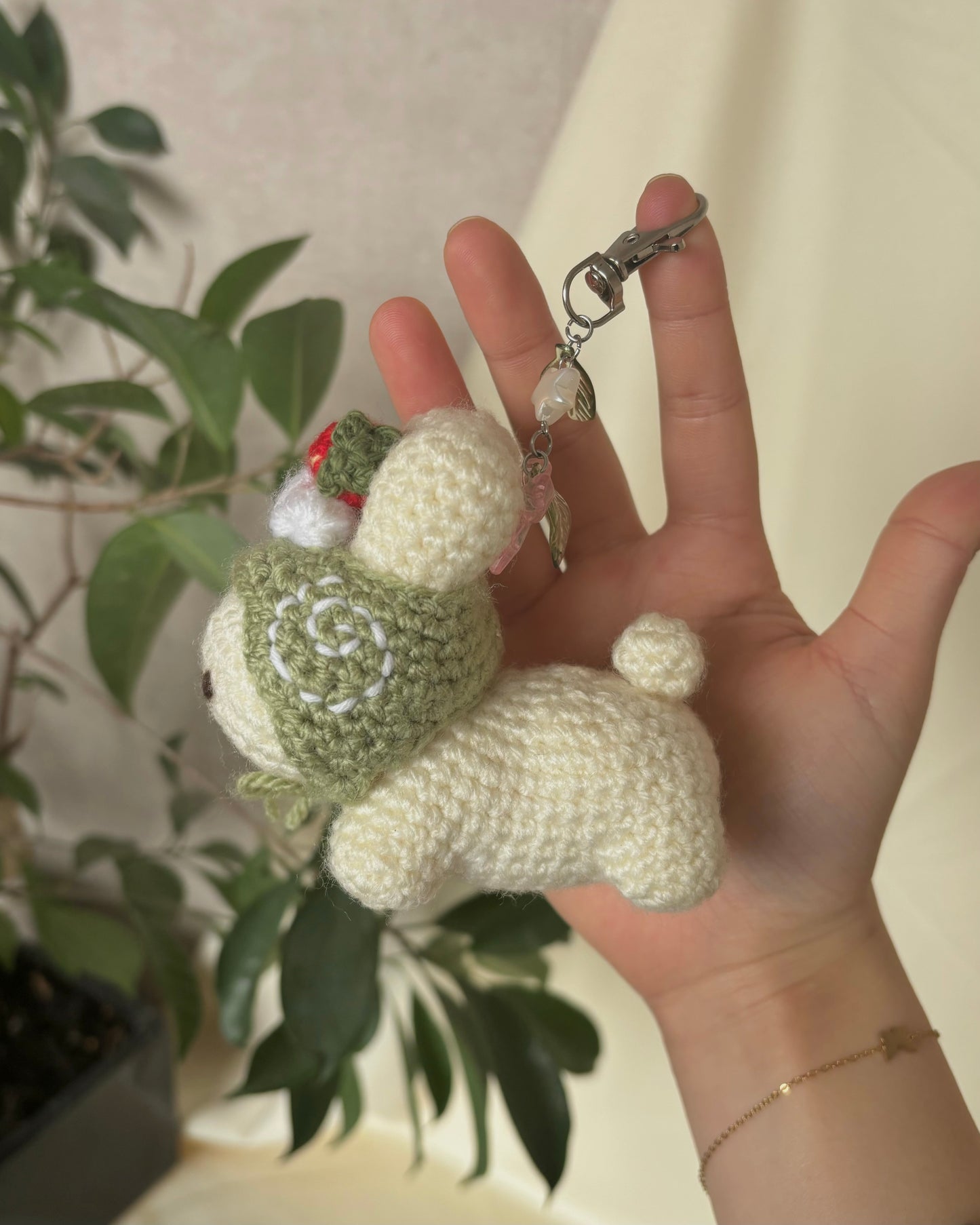 Matcha Cake Roll Bunny Keychain