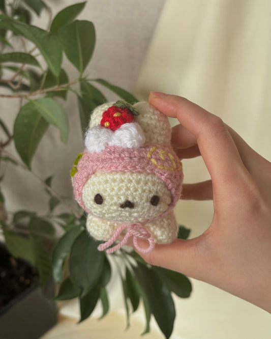 Strawberry Cream Cake Roll Bunny Keychain