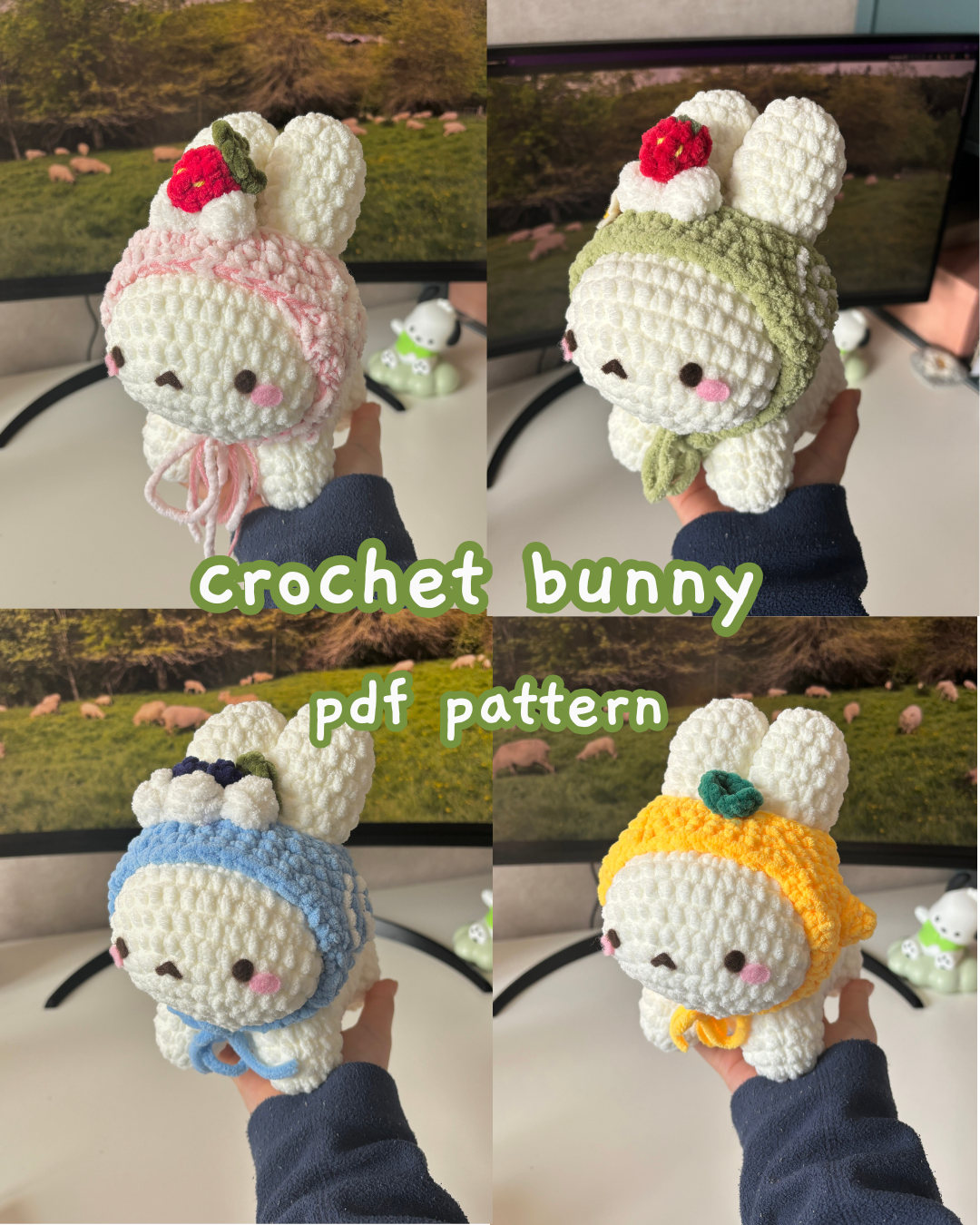 Cute Crochet Bunny with Hat 4 in 1 Pattern