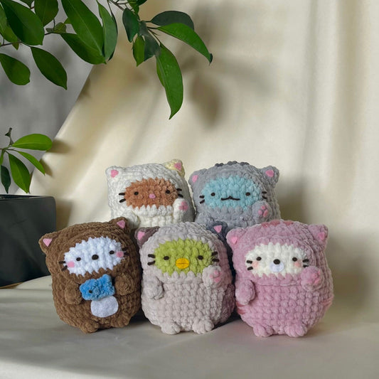 Cute Animal Characters In Cat Onesies 5-in-1 pattern